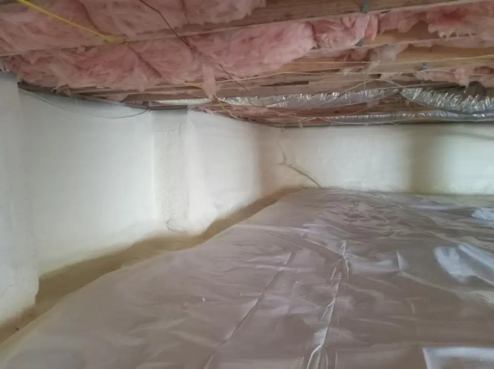 Crawl space encapsulation with closed-cell spray foam for Commercial Roof Restoration in Mountain Brook